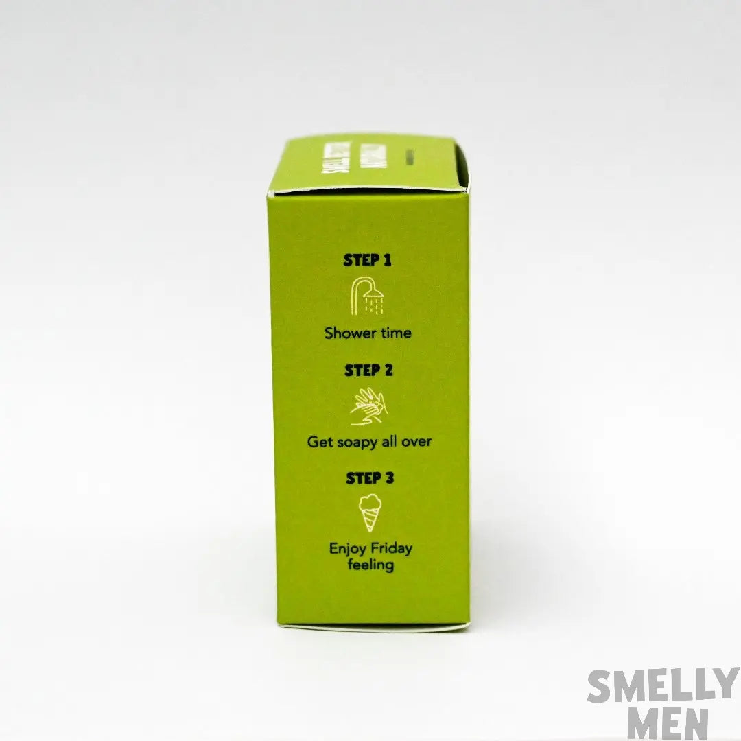 Side panel of Smelly Boys Teen Spirit soap carton on white background