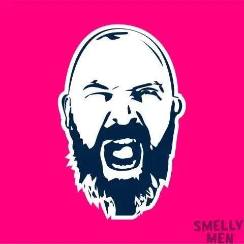 Smelly Men Face logo black and white with pink background