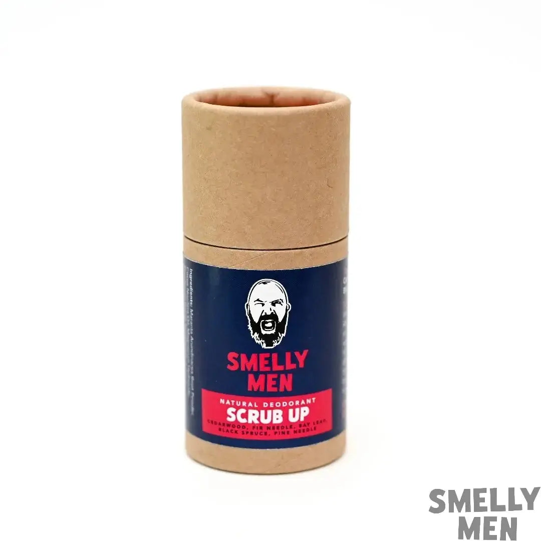 Smelly Men Scrub Up Deodorant tube with Cedarwood, Fir Needle, Bay Leaf and Black Spuce