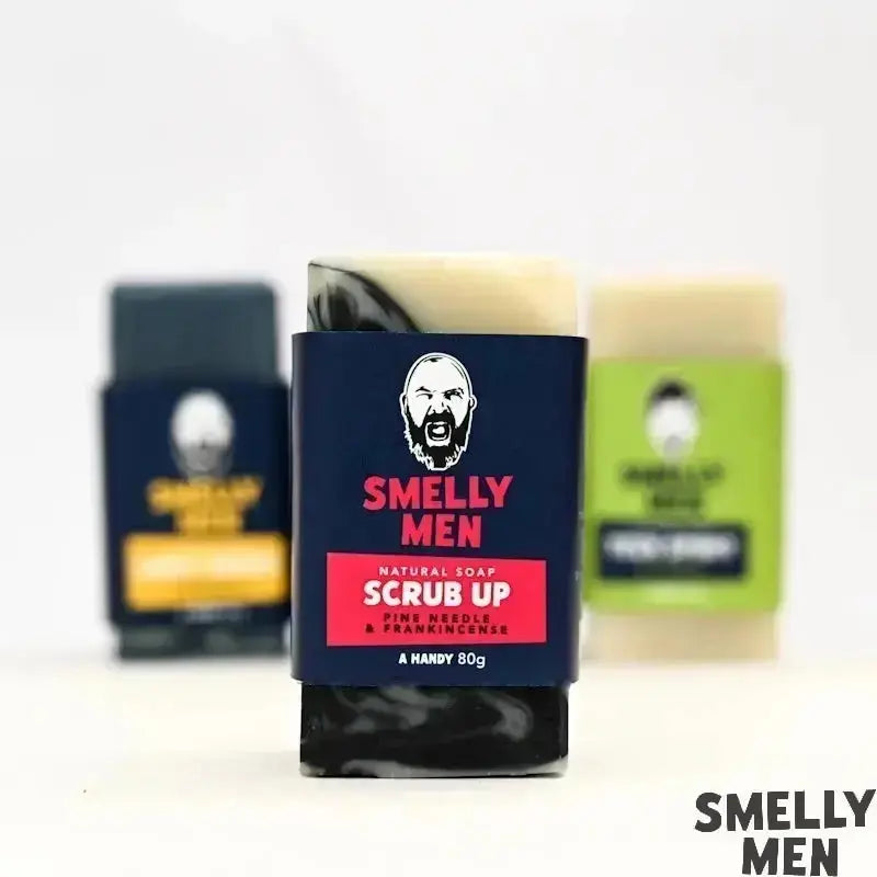 Smelly Men Scrub Up Travel Soap on a white background