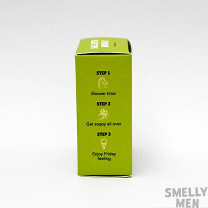 Side panel of Smelly Boys Teen Spirit soap carton on white background