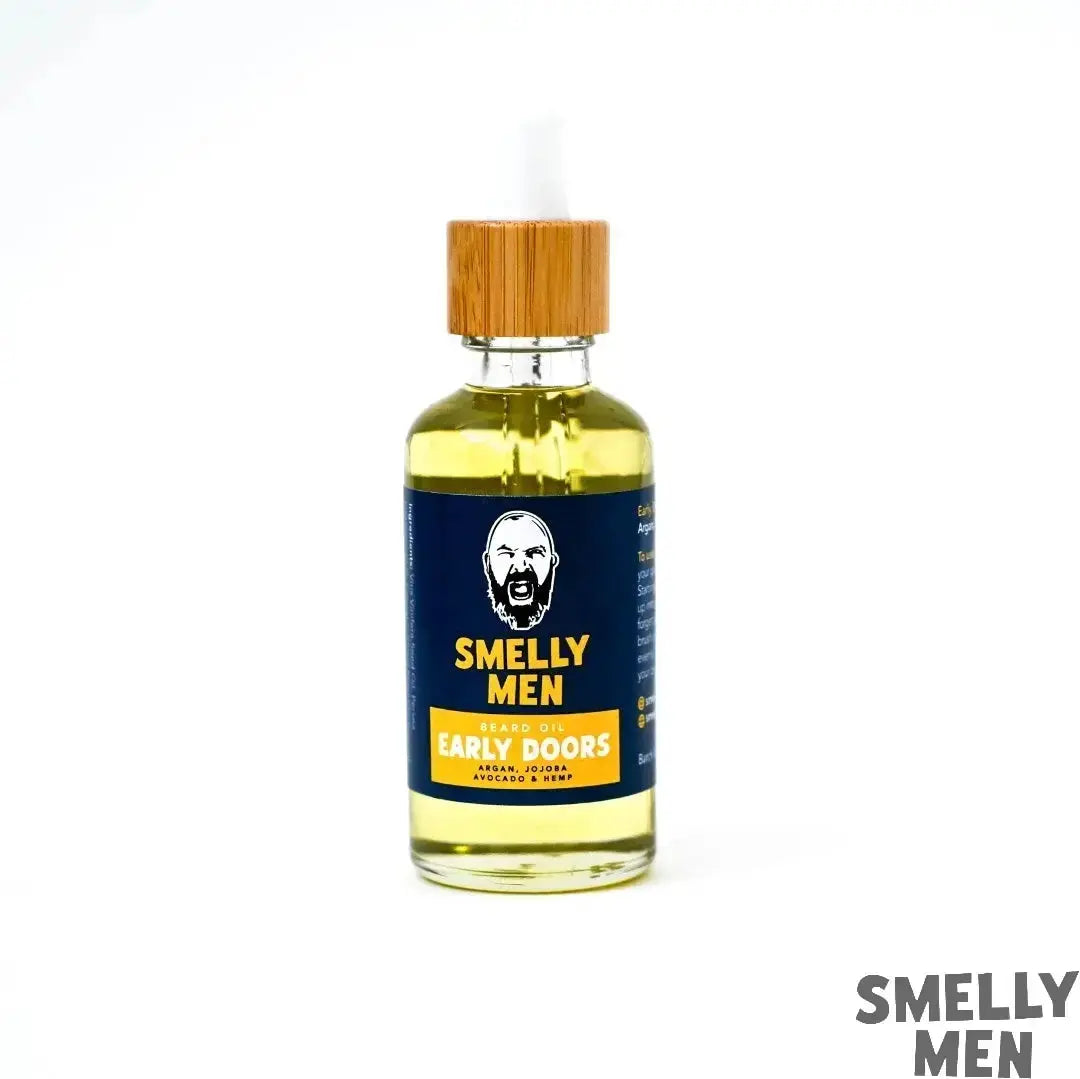 Early Doors Beard Oil by Smelly Men on white background