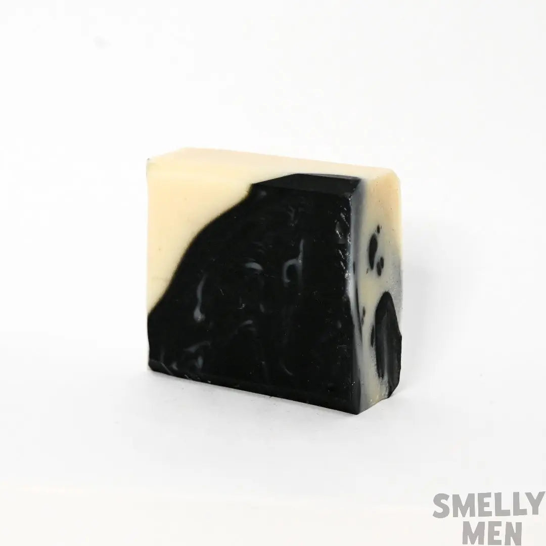 Smelly Men Scrub Up bare soap bar on white background