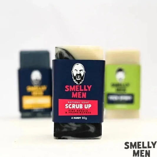 Smelly Men Scrub Up Travel Soap on a white background