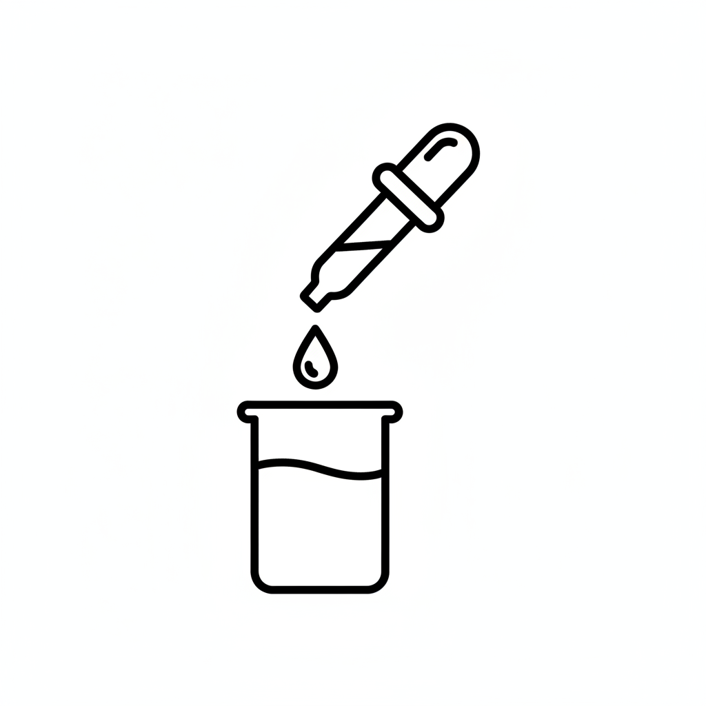 simple mono line drawn icon showing dropper over beaker to represent 'tested'
